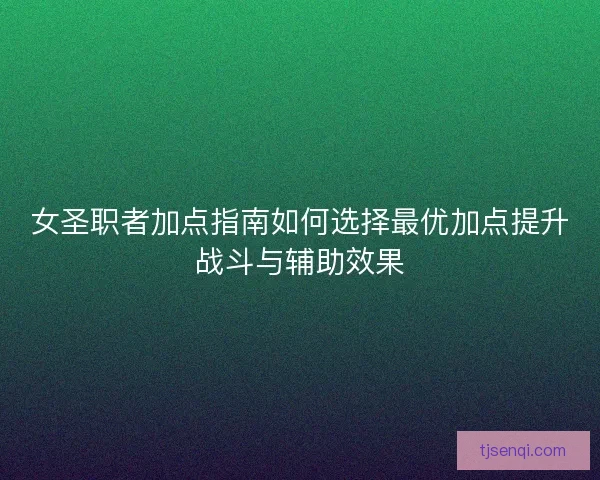 女圣职者加点指南如何选择最优加点提升战斗与辅助效果